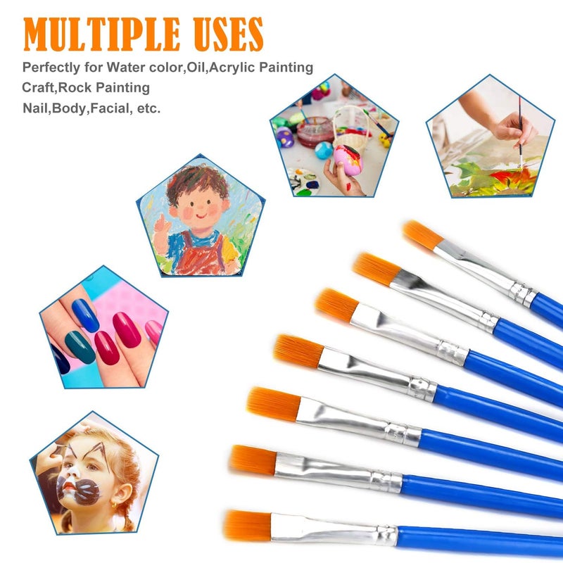 DOMMARE 30Pcs Small Paint Brushes Kids for Acrylics Painting, Flat Nylon Hair Paint Brush Bulk Handle Oil Watercolors Painting Brushes for Students, Children and Adult, Blue - Image 4